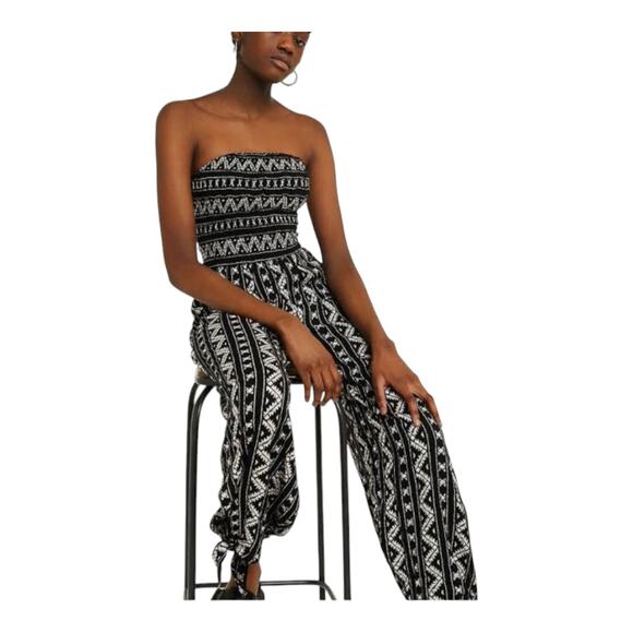 Urban Outfitters Strapless Smocked Tribal Print Jumpsuit Bohemian Women's S - Picture 1 of 11